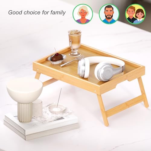 4 Pack Bamboo Bed Tray Table with Folding Legs, Breakfast Trays, Serving Tray for Food and Snack, Laptop Trays, alternate