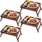 4 Pack Bamboo Bed Tray Table with Folding Legs, Breakfast Trays, Serving Tray for Food and Snack, Laptop Trays