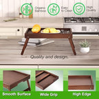 4 Pack Bamboo Bed Tray Table with Folding Legs, Breakfast Trays, Serving Tray for Food and Snack, Laptop Trays, alternate