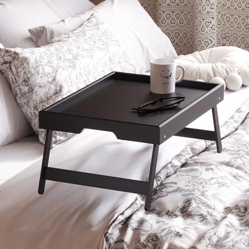 4 Pack Bamboo Bed Tray Table with Folding Legs, Breakfast Trays, Serving Tray, Laptop Trays for Working, Food, alternate view