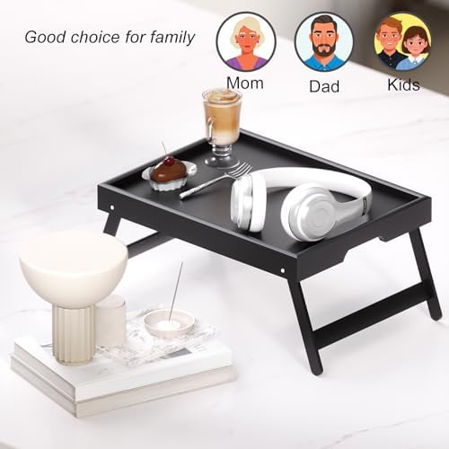 4 Pack Bamboo Bed Tray Table with Folding Legs, Breakfast Trays, Serving Tray, Laptop Trays for Working, Food, alternate view