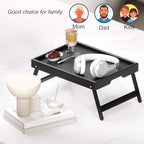 4 Pack Bamboo Bed Tray Table with Folding Legs, Breakfast Trays, Serving Tray, Laptop Trays for Working, Food, alternate view