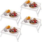 4 Pack Bamboo Bed Tray Table with Folding Legs, Breakfast Trays, Serving Tray for Food and Snack, Laptop Trays