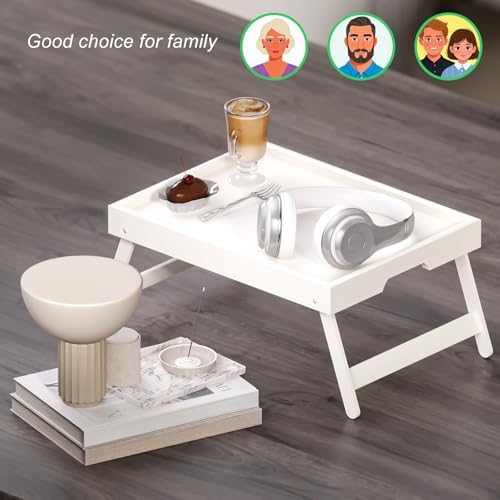 4 Pack Bamboo Bed Tray Table with Folding Legs, Breakfast Trays, Serving Tray for Food and Snack, Laptop Trays, alternate