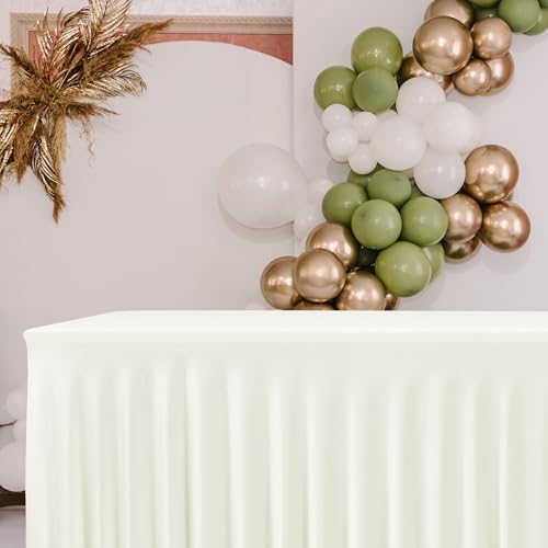 4 Pack Beige Spandex Table Covers 4ft Rectangle Ruffle Skirts for Party in 24x48 Inch| 4 Pack in Butter Cream, alternate view