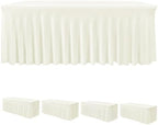 4 Pack Beige Spandex Table Covers 6ft Rectangle Ruffle Skirts for Party