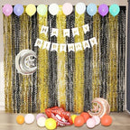 4 Pack Black and Gold Wavy Foil Fringe Curtains Pirthday Decorations,3.3 ft x 6.6 ft Metallic Foil Curtains, alternate view 4