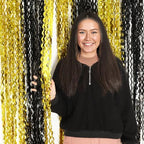 4 Pack Black and Gold Wavy Foil Fringe Curtains Pirthday Decorations,3.3 ft x 6.6 ft Metallic Foil Curtains, alternate view 6