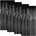 4 Pack Black Foil Fringe Curtain, Halloween Birthday Decorations Backdrop in 3.28 x 6.56 FT in Black