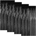 4 Pack Black Foil Fringe Curtain, Halloween Birthday Decorations Backdrop in 3.28 x 6.56 FT in Black