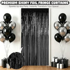 4 Pack Black Foil Fringe Curtain, Halloween Birthday Decorations Backdrop in 3.28 x 6.56 FT in Black, alternate view 3