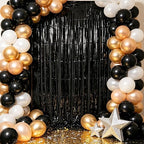 4 Pack Black Foil Fringe Curtain, Halloween Birthday Decorations Backdrop in 3.28 x 6.56 FT in Black, alternate view 7