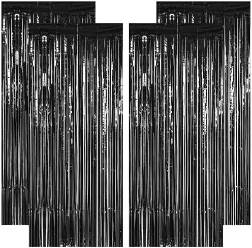 4 Pack Black Halloween Foil Curtain Streamer Decorations