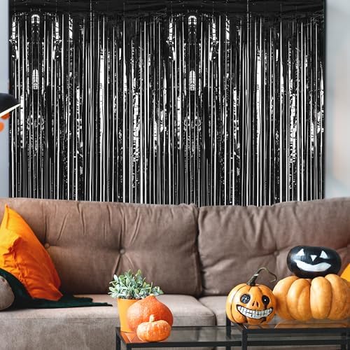 4 Pack Black Halloween Foil Curtain Streamer Decorations, alternate view 4