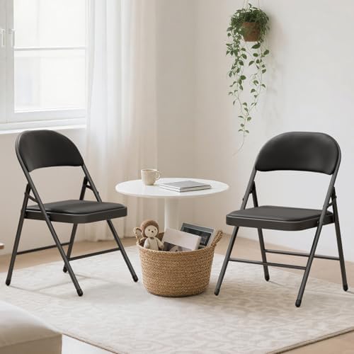 4 Pack Black Padded Folding Chairs with Metal Frame, alternate view 2