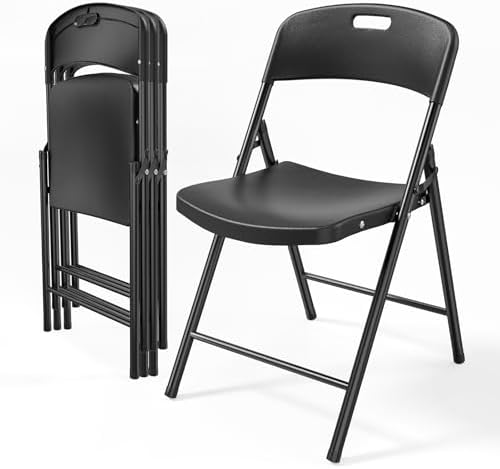 4-Pack Black Plastic Folding Chairs, Portable Seat with Sturdy Steel Frame for Indoor & Outdoor Use, Perfect for