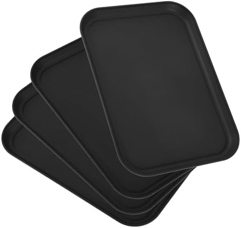 4 Pack Black Plastic Serving Trays for Party Serving Food - Rectangular, 8.66 by 12 in, Heavy Duty Dessert Trays
