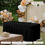 4 Pack Black Spandex Table Covers 8ft Rectangle Ruffle Skirts for Party, alternate view 4