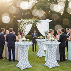 4 Pack Blue Floral Stretch Cocktail Table Covers, 32'' x 43'', alternate view 6