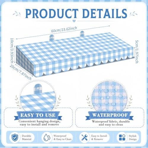4 Pack Blue Gingham Cardboard Circus Awning, 3D Paper Awning, alternate view 2