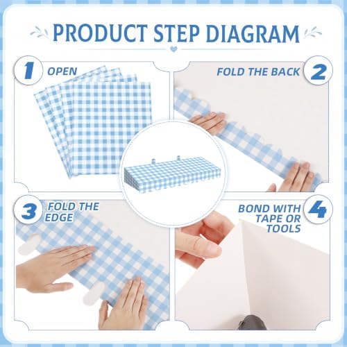 4 Pack Blue Gingham Cardboard Circus Awning, 3D Paper Awning, alternate view 3