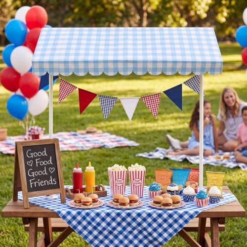 4 Pack Blue Gingham Cardboard Circus Awning, 3D Paper Awning, alternate view 4