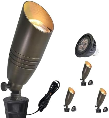 4 Pack Brass Landscape Spotlights Outdoor with 5W MR16 Bronze(102B)