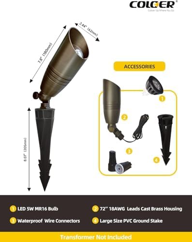 4 Pack Brass Landscape Spotlights Outdoor with 5W MR16 Bronze(102B), alternate view 4