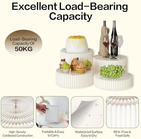 4 Pack Buffet Risers, Dessert Display Stands Foldable Food Stands for Display Party Risers for Buffet Table with, alternate