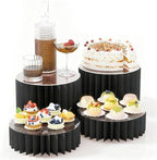 4 Pack Buffet Risers, FOLDABLE Accordion Food Display Risers for Dessert Table, Dessert Table Display Set, White