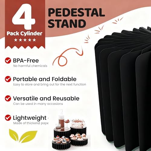 4 Pack Buffet Risers, FOLDABLE Accordion Food Display Risers for Dessert Table, Dessert Table Display Set, White, alternate