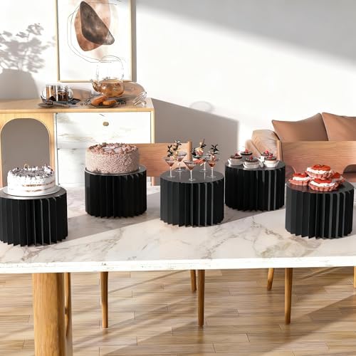 4 Pack Buffet Risers, FOLDABLE Accordion Food Display Risers for Dessert Table, Dessert Table Display Set, White, alternate