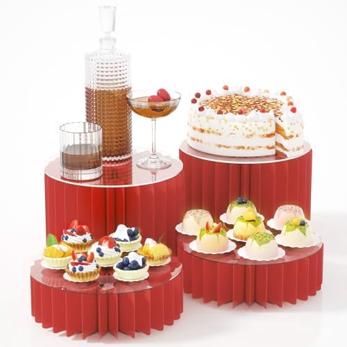 4 Pack Buffet Risers, Foldable Accordion Food Display Risers with Acrylic Disc, Dessert Table Display Set