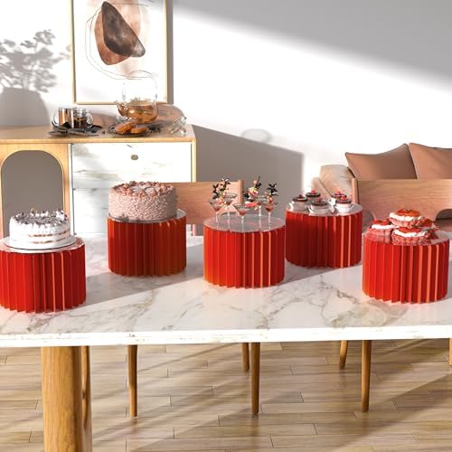 4 Pack Buffet Risers, Foldable Accordion Food Display Risers with Acrylic Disc, Dessert Table Display Set, alternate view 2