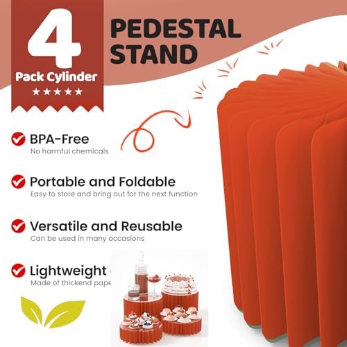 4 Pack Buffet Risers, Foldable Accordion Food Display Risers with Acrylic Disc, Dessert Table Display Set, alternate view 5