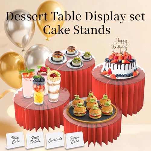 4 Pack Buffet Risers Food Risers for Buffet Table Acrylic Risers Display Stands Tall Cake Stands Cylinder Stands, alternate