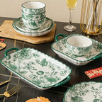 4 Pack Ceramic Platter with Handles, Square plate (green rose II) in green rose II, alternate view 5