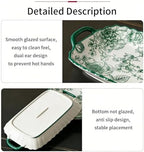 4 Pack Ceramic Platter with Handles, Square plate (green rose II) in green rose II, alternate view 6