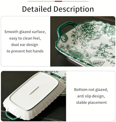 4 Pack Ceramic Platter with Handles, Square plate (green rose II) in green rose II, alternate view 6