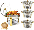 4-Pack Chafing Dishes for Buffet, 6QT 304 Stainless Steel Chafing Dish Buffet Set with Glass Lid, Complete Food