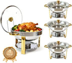 4-Pack Chafing Dishes for Buffet, 6QT 304 Stainless Steel Chafing Dish Buffet Set with Glass Lid, Complete Food