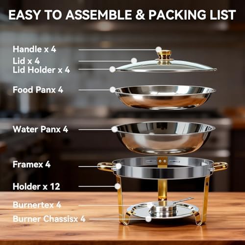 4-Pack Chafing Dishes for Buffet, 6QT 304 Stainless Steel Chafing Dish Buffet Set with Glass Lid, Complete Food, alternate