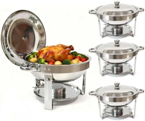 4-Pack Chafing Dishes for Buffet,6QT 304 Stainless Steel Round Chafing Dish Buffet Set - Complete Food Warmers
