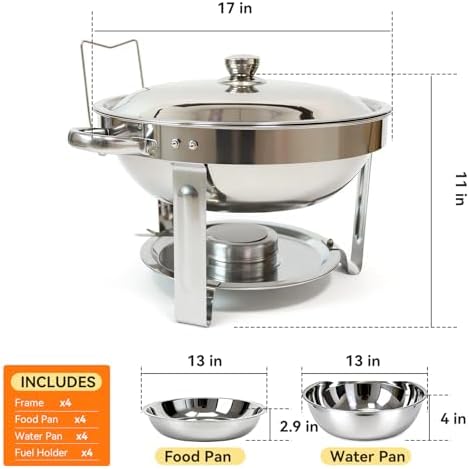 4-Pack Chafing Dishes for Buffet,6QT 304 Stainless Steel Round Chafing Dish Buffet Set - Complete Food Warmers, alternate