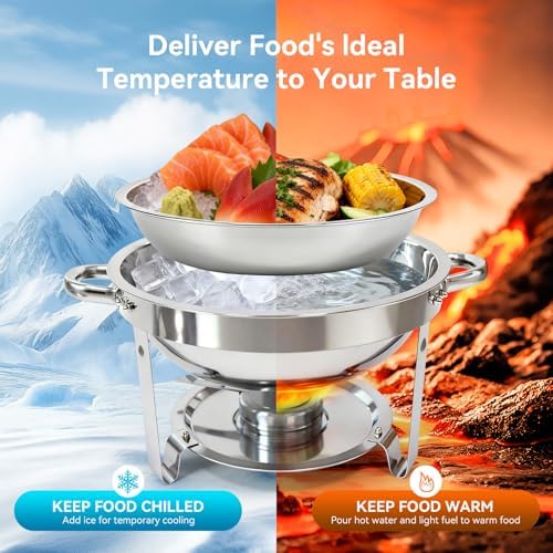 4-Pack Chafing Dishes for Buffet,6QT 304 Stainless Steel Round Chafing Dish Buffet Set - Complete Food Warmers, alternate
