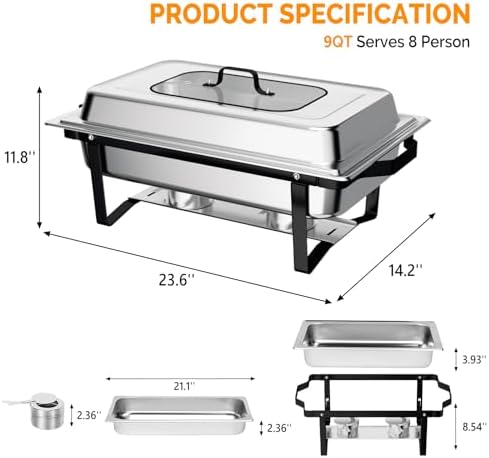 4 Pack Chafing Dishes for Buffet 7 Pan, 9QT Stainless Steel Chafing Dish Buf FET Set with Upgraded Glass Lid, alternate view