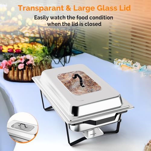 4 Pack Chafing Dishes for Buffet 7 Pan, 9QT Stainless Steel Chafing Dish Buf FET Set with Upgraded Glass Lid, alternate view