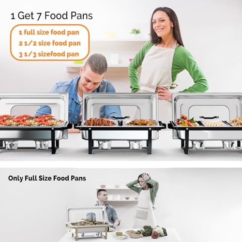 4 Pack Chafing Dishes for Buffet 7 Pan, 9QT Stainless Steel Chafing Dish Buf FET Set with Upgraded Glass Lid, alternate view