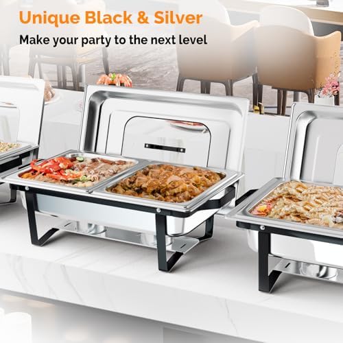 4 Pack Chafing Dishes for Buffet 7 Pan, 9QT Stainless Steel Chafing Dish Buf FET Set with Upgraded Glass Lid, alternate view