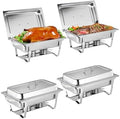 4 Pack Chafing Dishes for Buffet, Stainless Steel Catering Chafer with Lids, Pans & Fuel Holder, 8QT Food